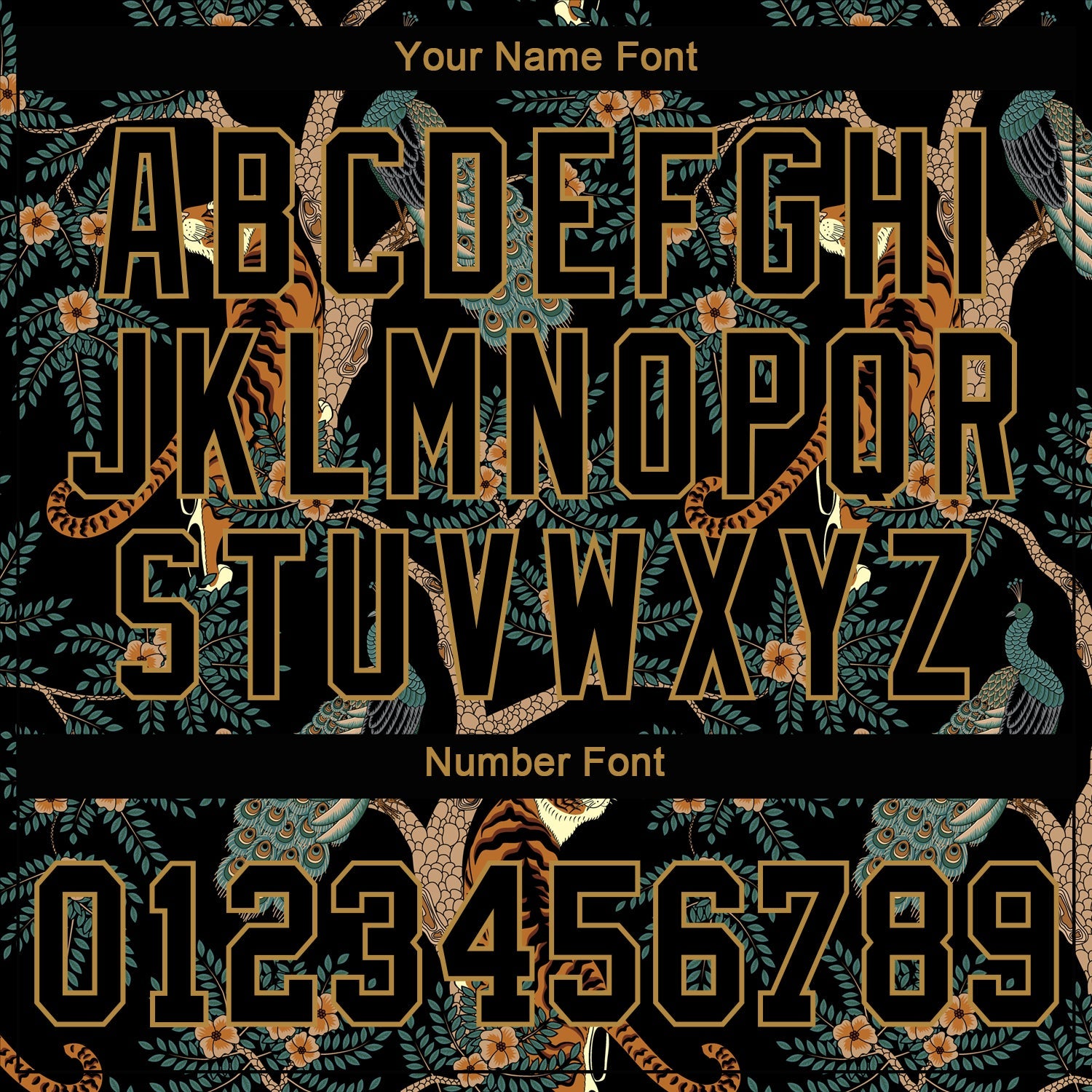 Custom Black Black-Old Gold 3D Pattern Design Tiger And Peacock Authentic Baseball Jersey - Sky-Custom