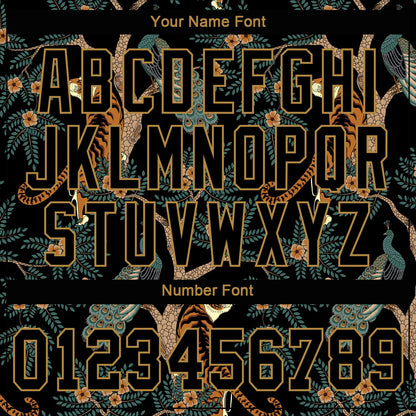 Custom Black Black-Old Gold 3D Pattern Design Tiger And Peacock Authentic Baseball Jersey - Sky-Custom