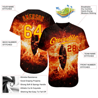 Custom Black Gold-Red 3D Pattern Design Burning Evil Eye In Space Authentic Baseball Jersey - Sky-Custom