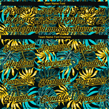 Custom Black Black-Gold 3D Pattern Design Tropical Palm Leaves Authentic Baseball Jersey - Sky-Custom
