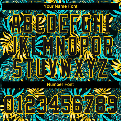 Custom Black Black-Gold 3D Pattern Design Tropical Palm Leaves Authentic Baseball Jersey - Sky-Custom