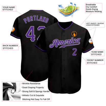 Custom Black Purple-Gray Authentic Baseball Jersey - Sky-Custom