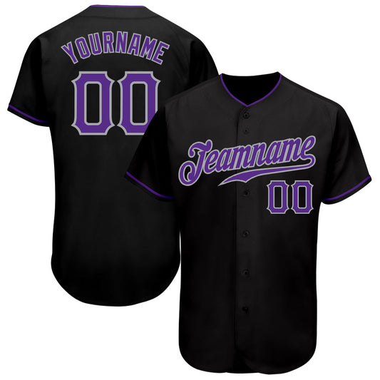 Custom Black Purple-Gray Authentic Baseball Jersey - Sky-Custom