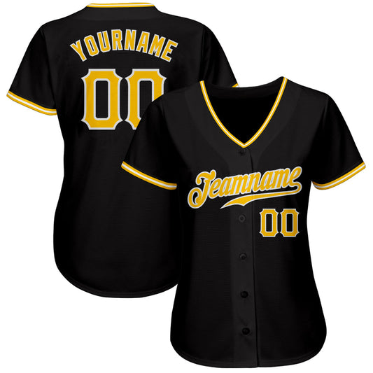 Custom Black Gold-White Authentic Baseball Jersey - Sky-Custom