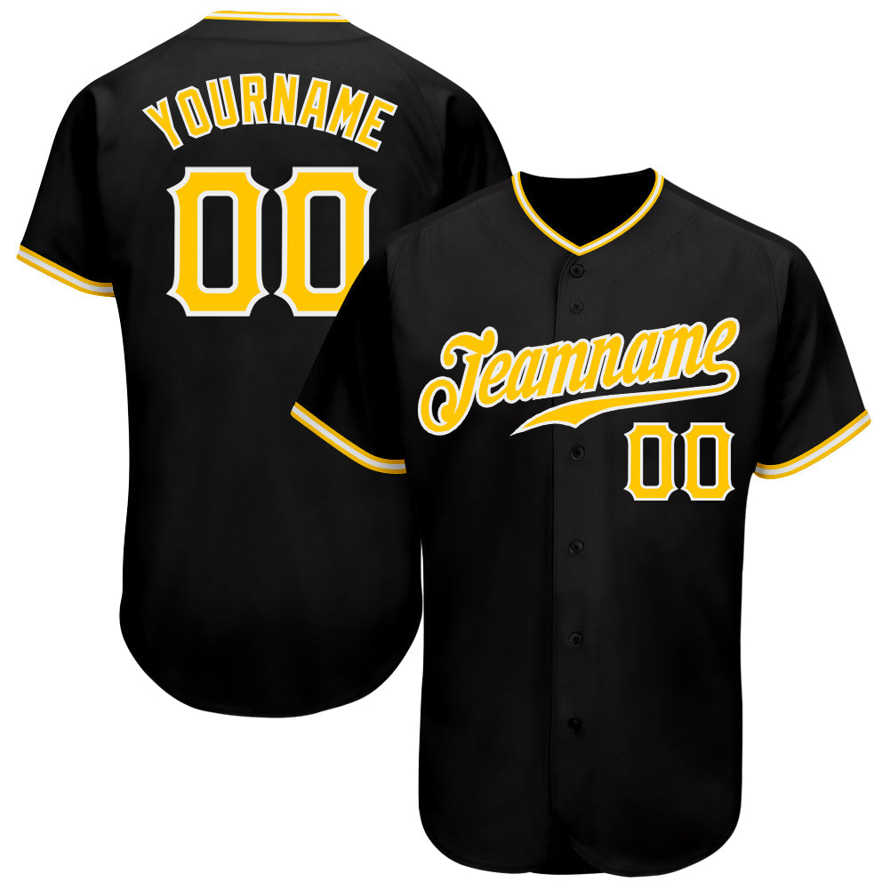 Custom Black Gold-White Authentic Baseball Jersey - Sky-Custom