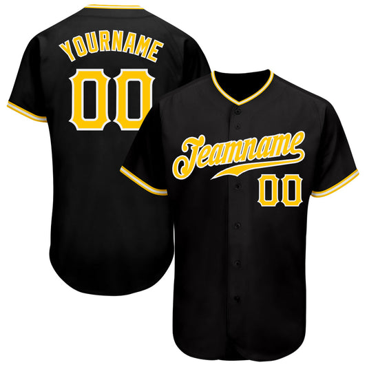 Custom Black Gold-White Authentic Baseball Jersey - Sky-Custom