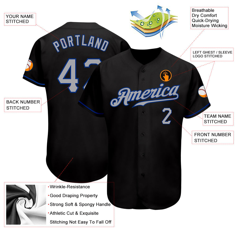 Custom Black Gray-Royal Authentic Baseball Jersey - Sky-Custom