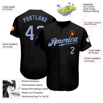 Custom Black Gray-Royal Authentic Baseball Jersey - Sky-Custom