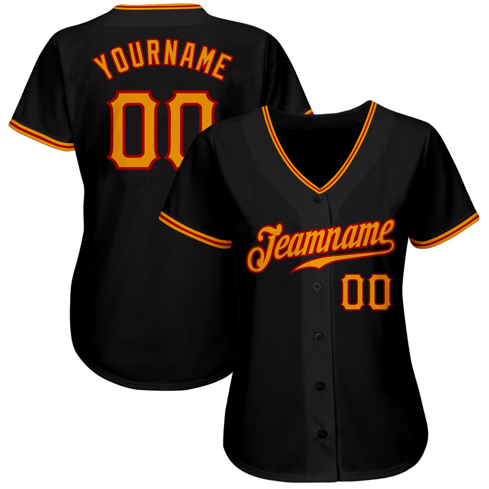 Custom Black Gold-Red Authentic Baseball Jersey - Sky-Custom