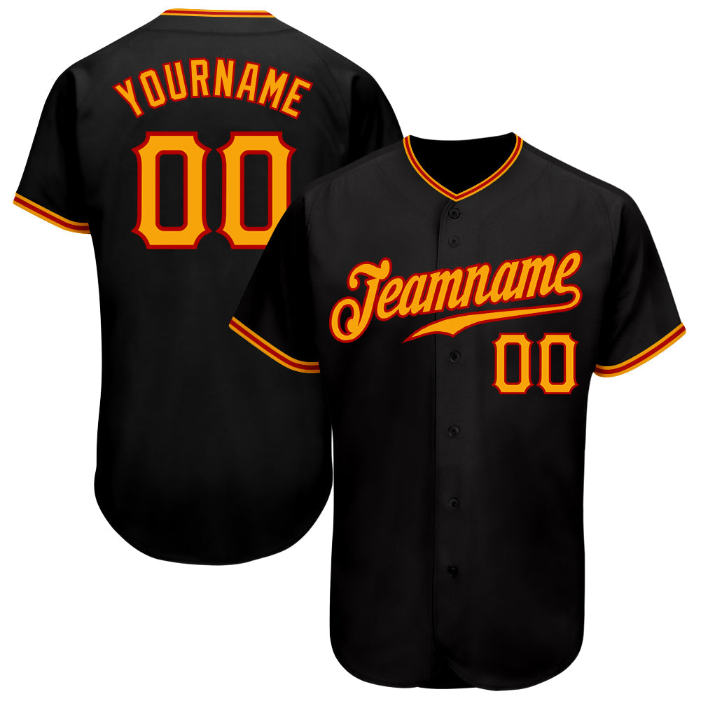 Custom Black Gold-Red Authentic Baseball Jersey - Sky-Custom