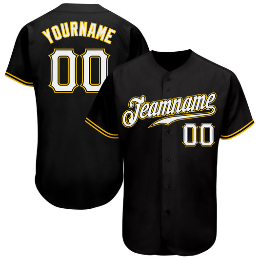 Custom Black White-Gold Authentic Baseball Jersey - Sky-Custom