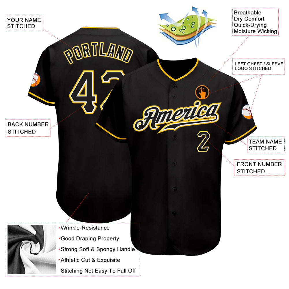 Custom Black Black-Gold Authentic Baseball Jersey - Sky-Custom