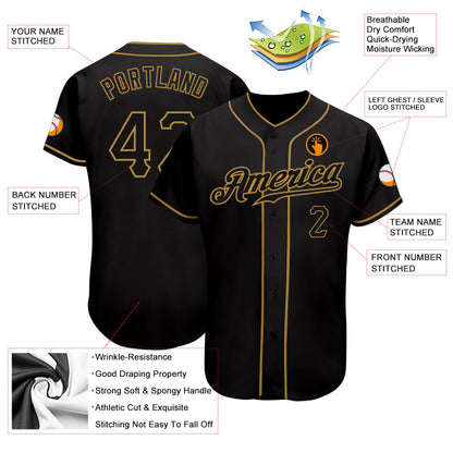 Custom Black Black-Old Gold Authentic Baseball Jersey - Sky-Custom