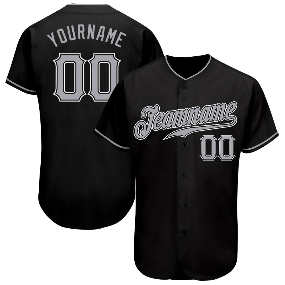Custom Black Gray-White Authentic Baseball Jersey - Sky-Custom