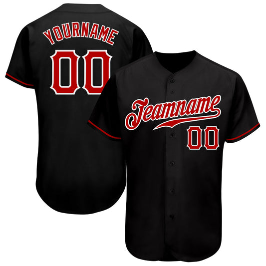 Custom Black Red-White Authentic Baseball Jersey - Sky-Custom