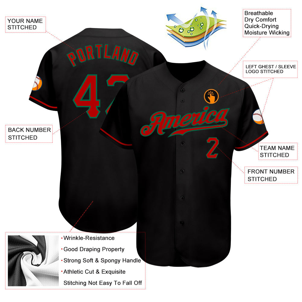 Custom Black Red-Kelly Green Authentic Baseball Jersey - Sky-Custom