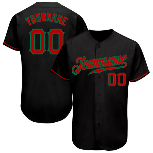 Custom Black Red-Kelly Green Authentic Baseball Jersey - Sky-Custom