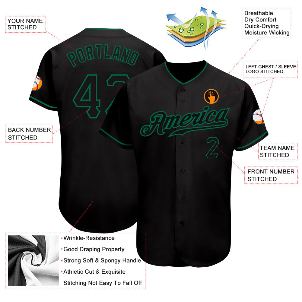 Custom Black Black-Kelly Green Authentic Baseball Jersey - Sky-Custom