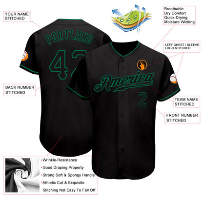 Custom Black Black-Kelly Green Authentic Baseball Jersey - Sky-Custom