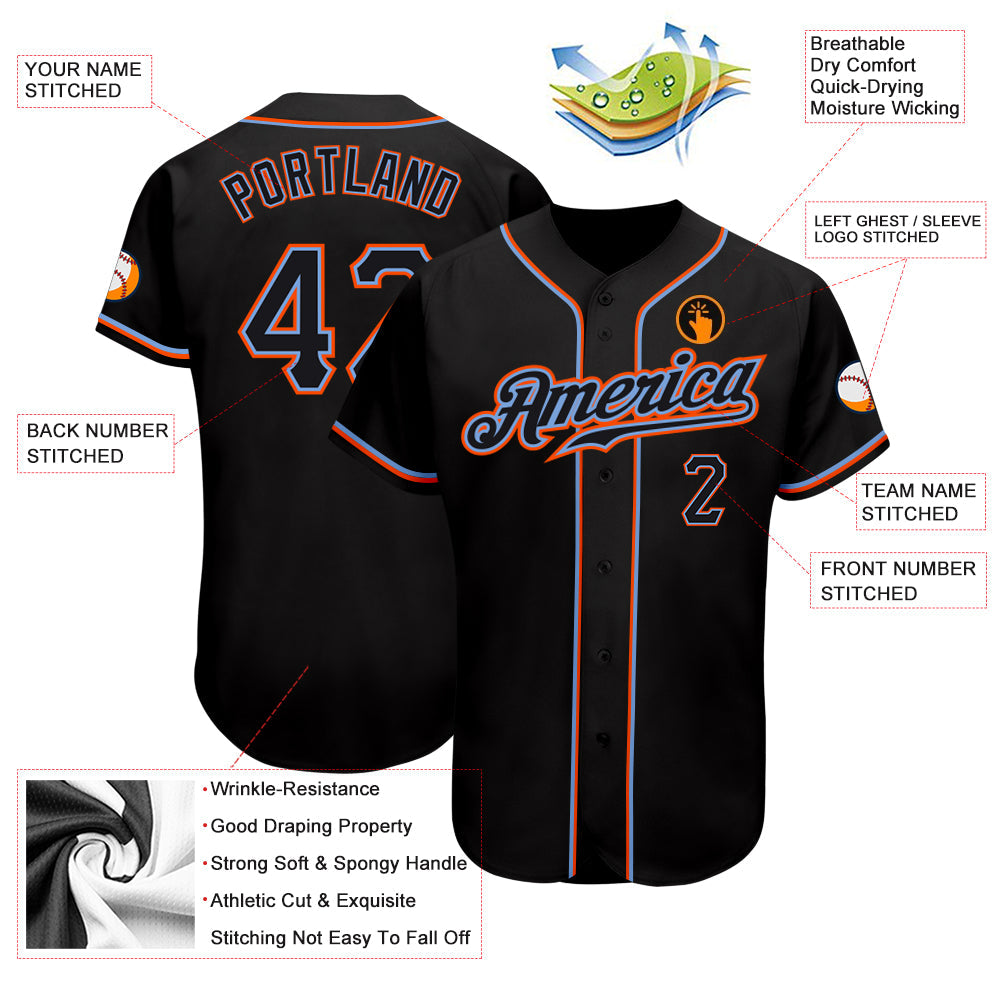 Custom Black Black-Orange Authentic Baseball Jersey - Sky-Custom