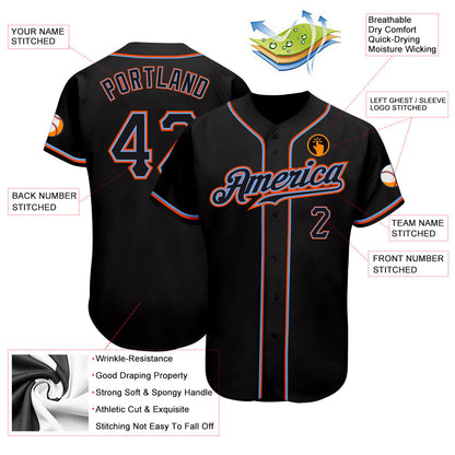 Custom Black Black-Orange Authentic Baseball Jersey - Sky-Custom