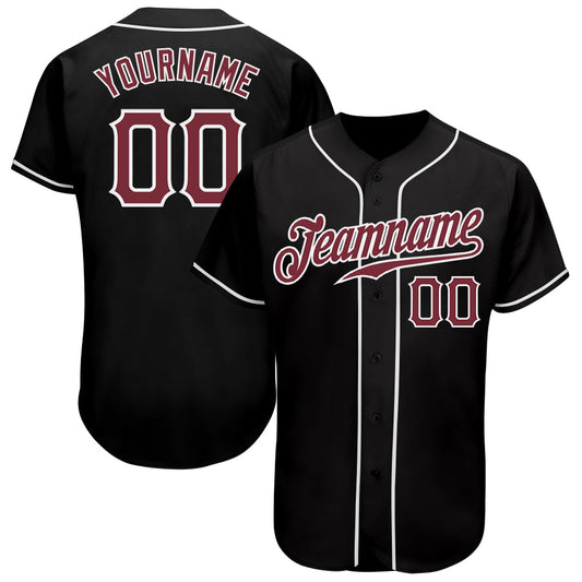 Custom Black Burgundy-White Authentic Baseball Jersey - Sky-Custom