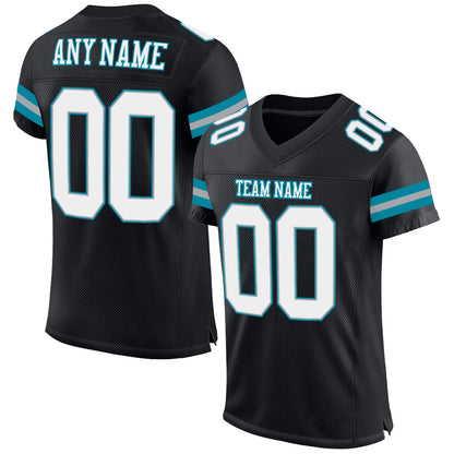 Custom Black White-Teal Mesh Authentic Football Jersey - Sky-Custom