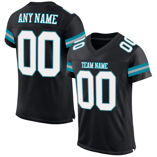 Custom Black White-Teal Mesh Authentic Football Jersey - Sky-Custom
