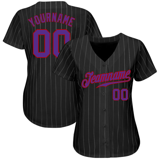 Custom Black Gray Pinstripe Purple-Red Authentic Baseball Jersey - Sky-Custom