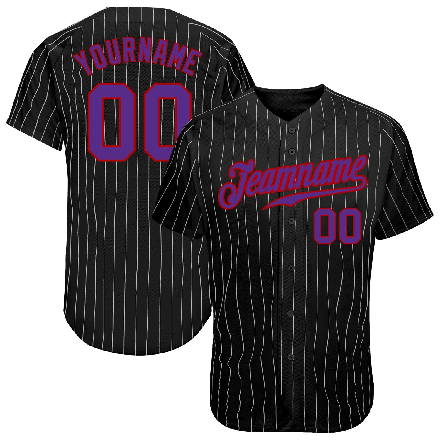 Custom Black Gray Pinstripe Purple-Red Authentic Baseball Jersey - Sky-Custom