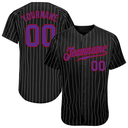 Custom Black Gray Pinstripe Purple-Red Authentic Baseball Jersey - Sky-Custom