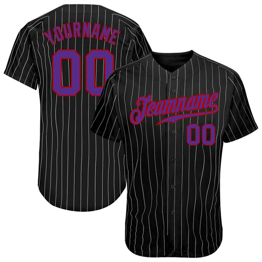 Custom Black Gray Pinstripe Purple-Red Authentic Baseball Jersey - Sky-Custom