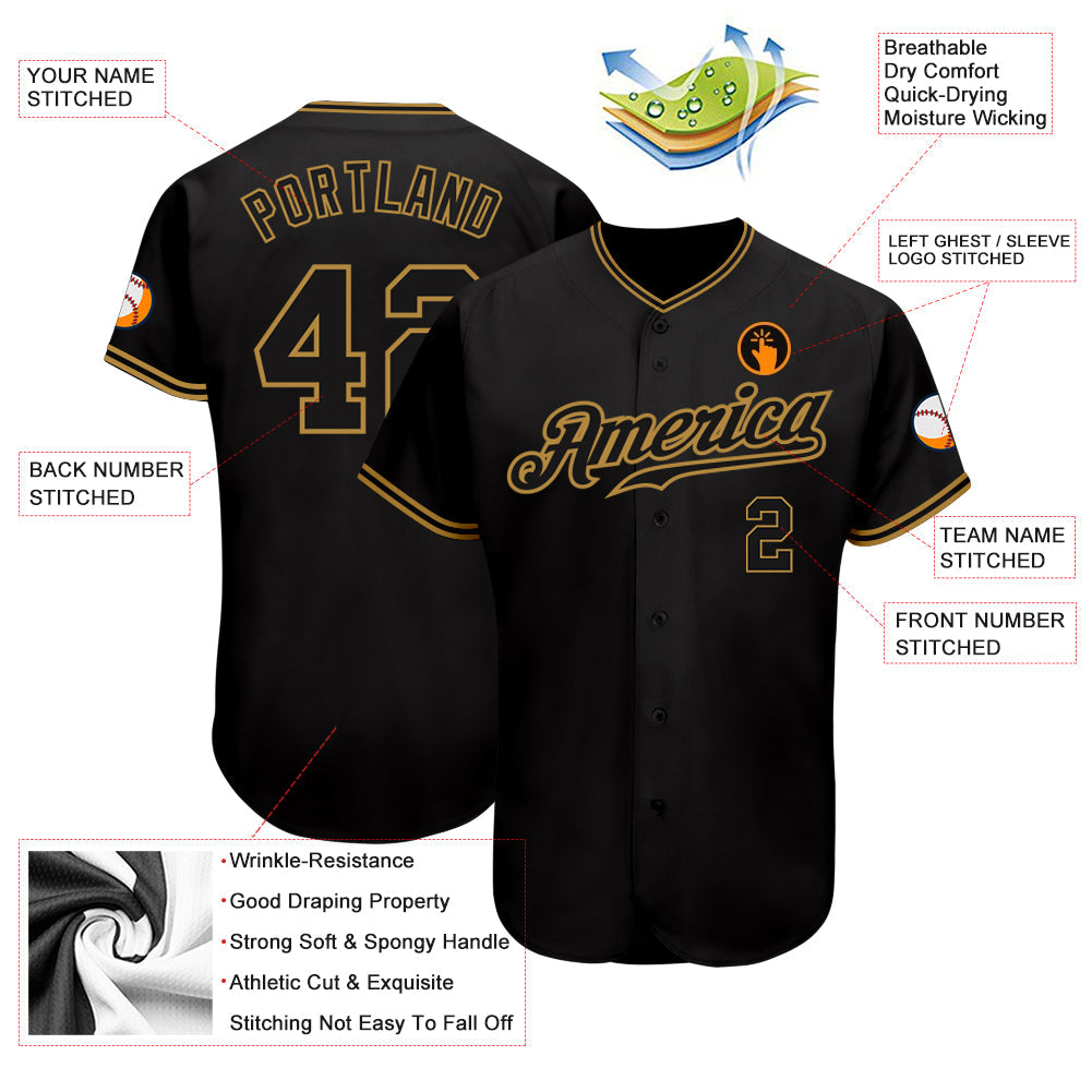 Custom Black Black-Old Gold Authentic Baseball Jersey - Sky-Custom