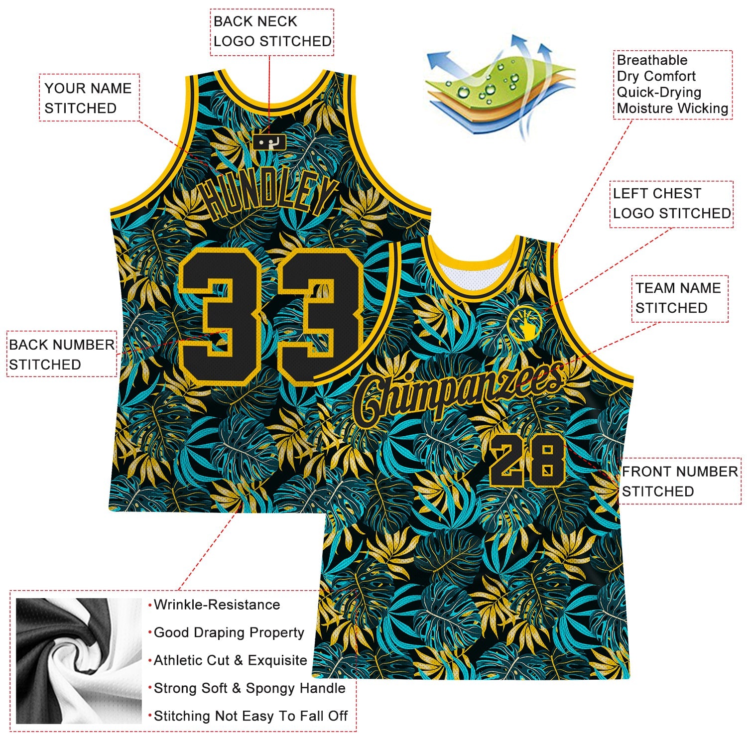 Custom Black Black-Gold 3D Pattern Tropical Hawaii Plants Authentic Basketball Jersey - Sky-Custom