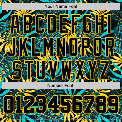 Custom Black Black-Gold 3D Pattern Tropical Hawaii Plants Authentic Basketball Jersey - Sky-Custom