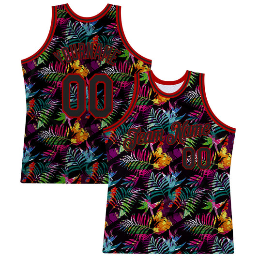 Custom Black Black-Red 3D Pattern Tropical Hawaii Palm Leaves Authentic Basketball Jersey - Sky-Custom