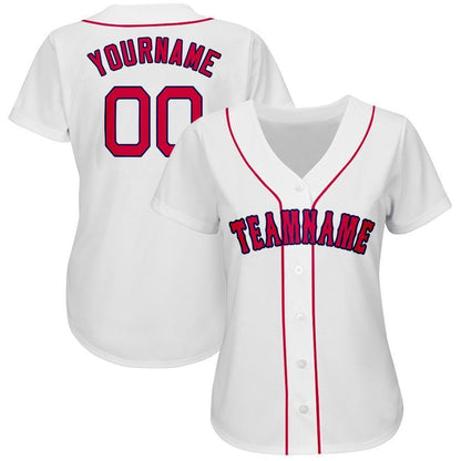 Custom White Red-Navy Baseball Jersey - Sky-Custom