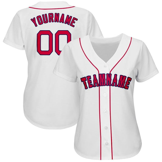Custom White Red-Navy Baseball Jersey - Sky-Custom