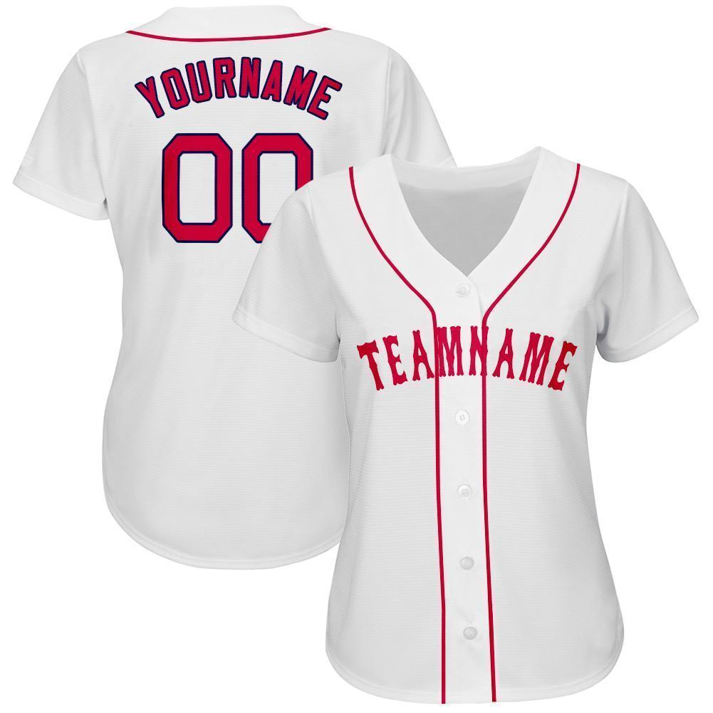 Custom White Red-Navy Baseball Jersey - Sky-Custom