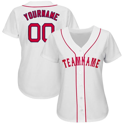 Custom White Red-Navy Baseball Jersey - Sky-Custom