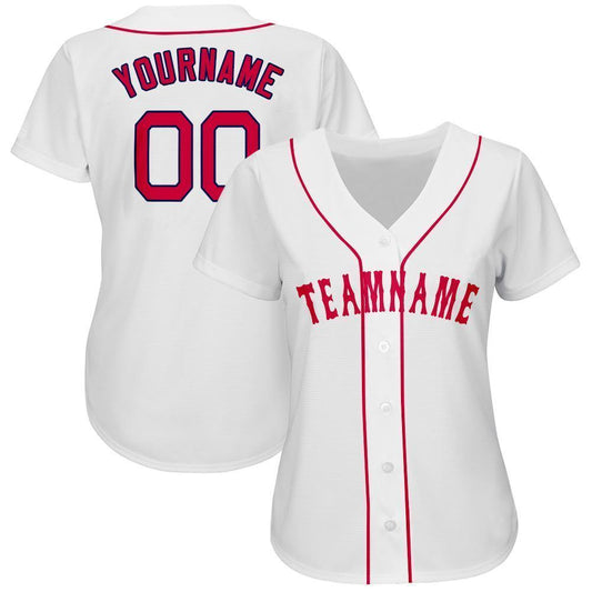 Custom White Red-Navy Baseball Jersey - Sky-Custom