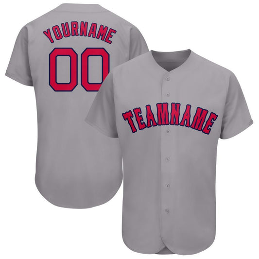 Custom Gray Red-Navy Baseball Jersey - Sky-Custom