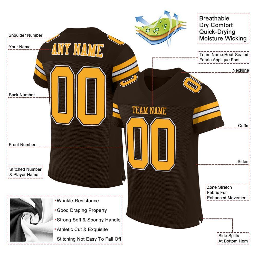 Custom Brown Gold-White Mesh Authentic Football Jersey - Sky-Custom