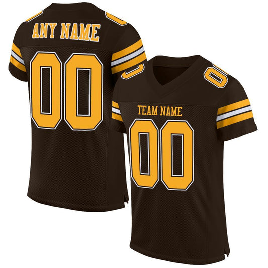 Custom Brown Gold-White Mesh Authentic Football Jersey - Sky-Custom