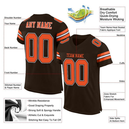 Custom Brown Orange-White Mesh Authentic Football Jersey - Sky-Custom