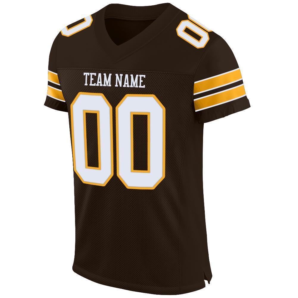 Custom Brown White-Gold Mesh Authentic Football Jersey - Sky-Custom