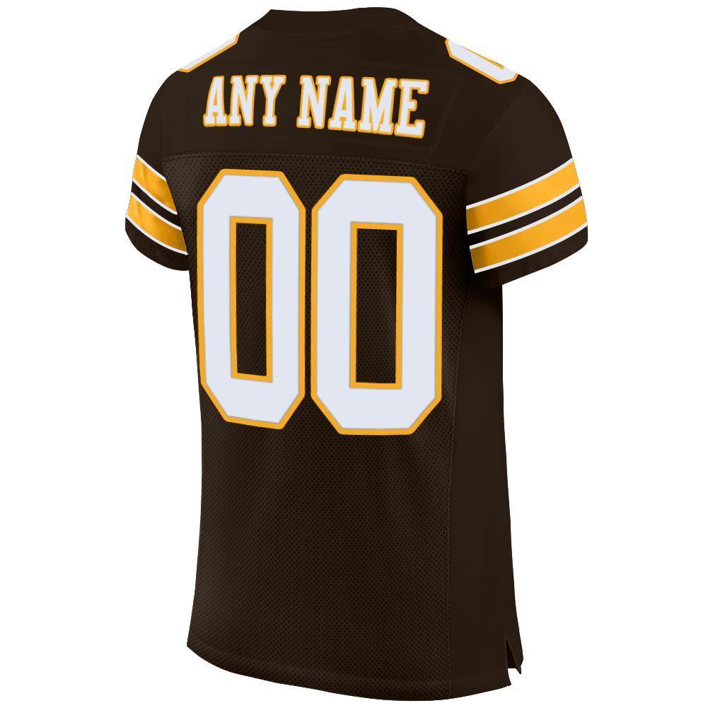 Custom Brown White-Gold Mesh Authentic Football Jersey - Sky-Custom