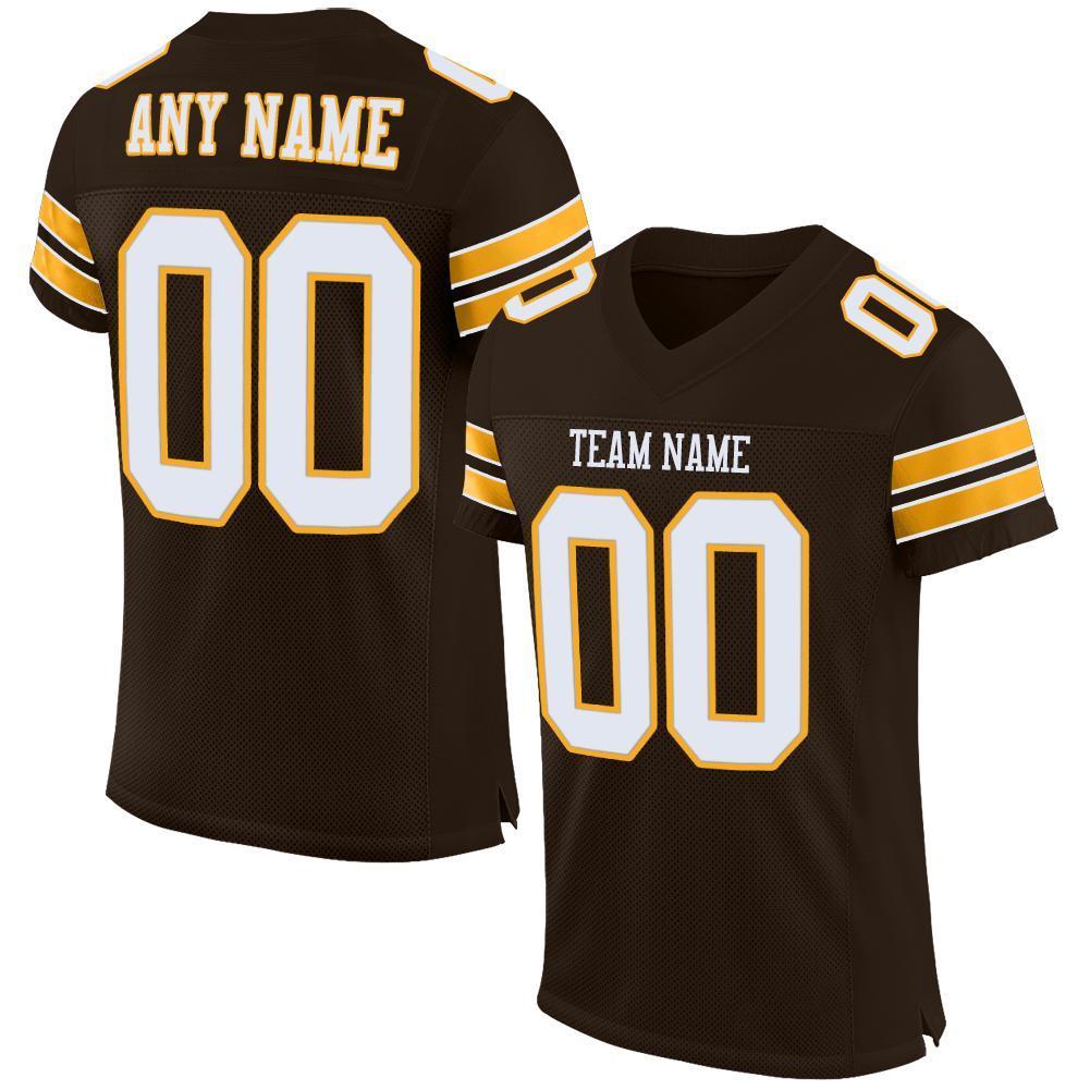 Custom Brown White-Gold Mesh Authentic Football Jersey - Sky-Custom