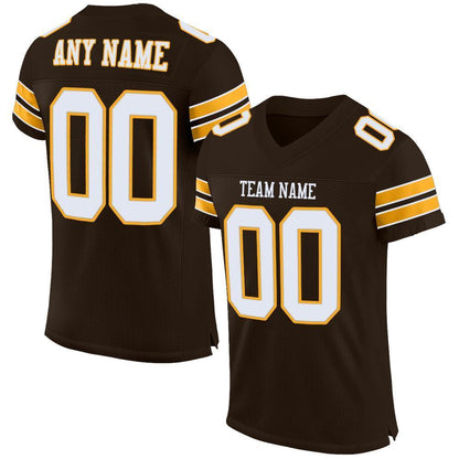 Custom Brown White-Gold Mesh Authentic Football Jersey - Sky-Custom