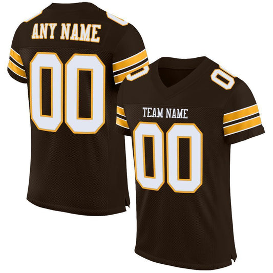 Custom Brown White-Gold Mesh Authentic Football Jersey - Sky-Custom